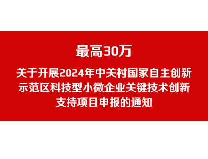 最高30万！关于开展2024年中关村国家自主创新示范区科技型小微企业关键技术创新支持项目申报的通知